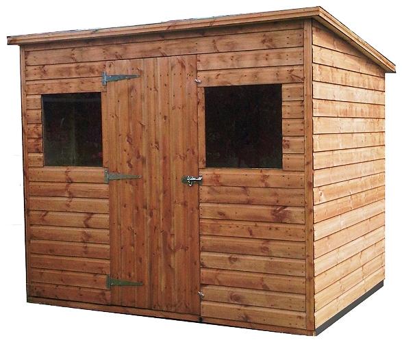 This Halls Install 8ft x 6ft Pent Shiplap Shed features a central door 