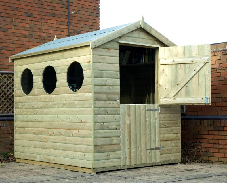 This extra strong shed features 3/4ins log lap walls and 3/4ins floor 