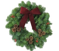 Burgundy Bow Fresh Christmas Wreath