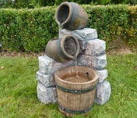 Medium 2 Pots and Wooden Barrel Water Feature
