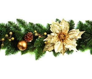Premier Gold Poinsettia Garland with Gold Baubles