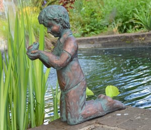 Boy with Frog Resin Garden Ornament