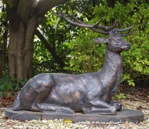 Cast Iron Laying Down Stag Sculpture