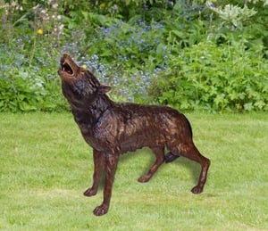 Brass Baron Howling Wolf Cast Bronze Statue