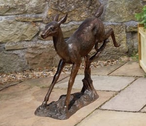 Brass Baron Leaping Deer Cast Bronze Statue