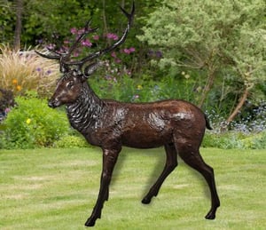Brass Baron Standing Buck Deer Cast Bronze Statue