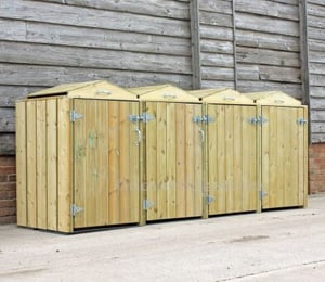 Dorset Quad Wheelie Bin Store with 1 Recycling Box Store