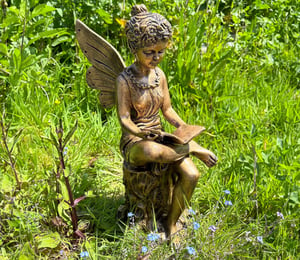 Enigma Fairy Reading On Log Bronze Ornament