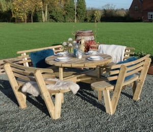 Grange Round Garden Table With Backrests