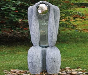 Granite Sitting Man with Stainless Steel Sphere Water Feature