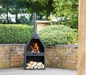 Ivyline Outdoor Henley Fireplace in Black with Grill Iron