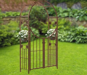 Panacea Rosette Metal Garden Arch with Gate