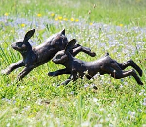 Running Rabbits Metal Garden Ornament