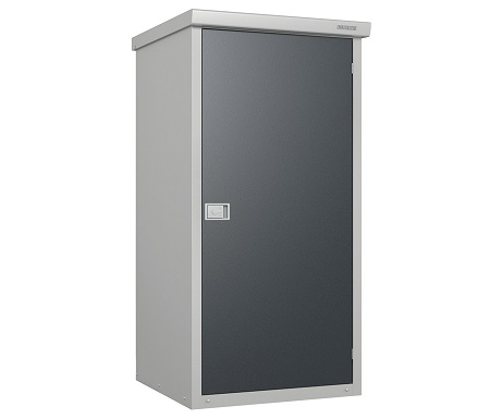 The Guardian D33 Metal Shed in a grey steel finish