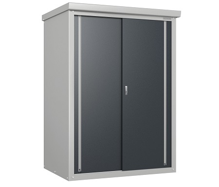 The Guardian D43 Metal Shed in a grey steel finish
