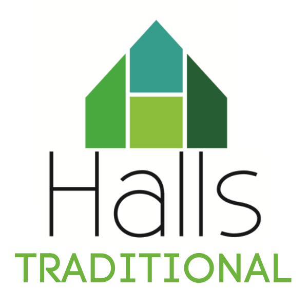 Halls traditional greenhouses brand logo.