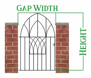 Gap width is measurement from wall to wall where you want the gate to be, height is to top of gate