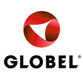 Brand logo for the Globel range of sheds, consisting of a red ribbon circle icon, with the word Globel underneath.