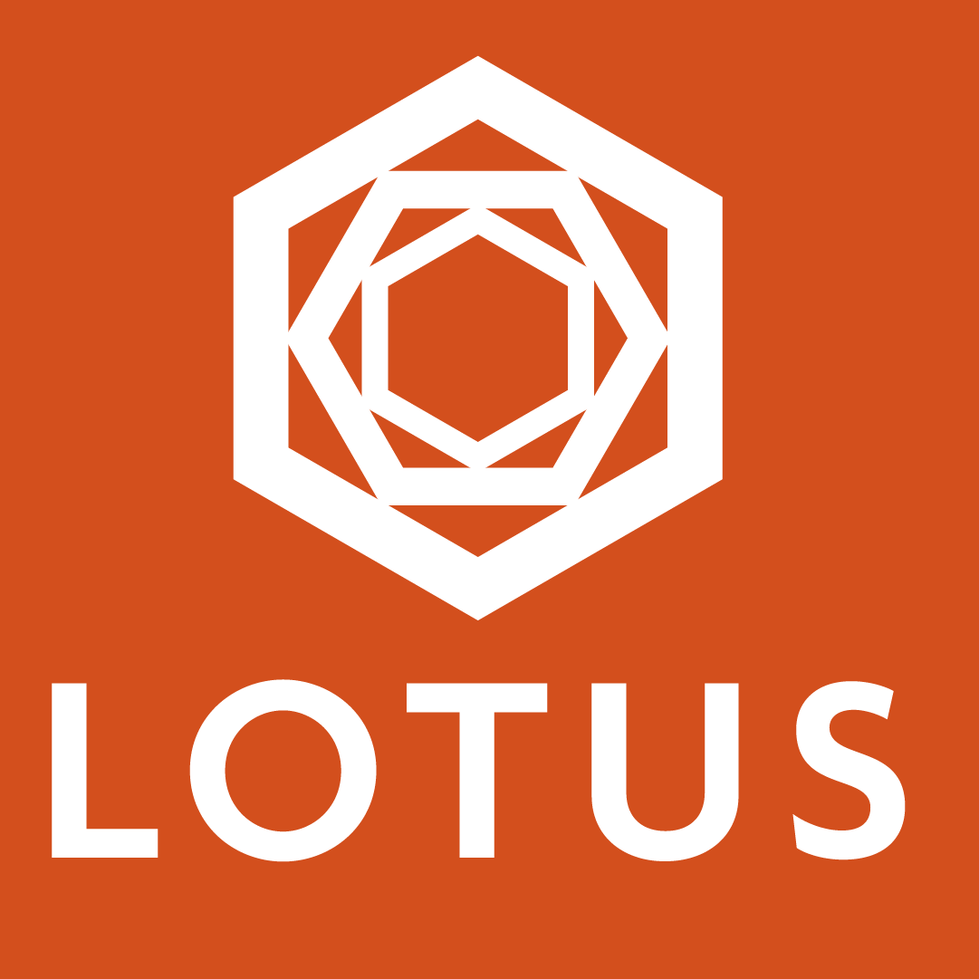 Brand logo for the Lotus garden shed range, depicting a hexagonal icon with the word Lotus underneath it.
